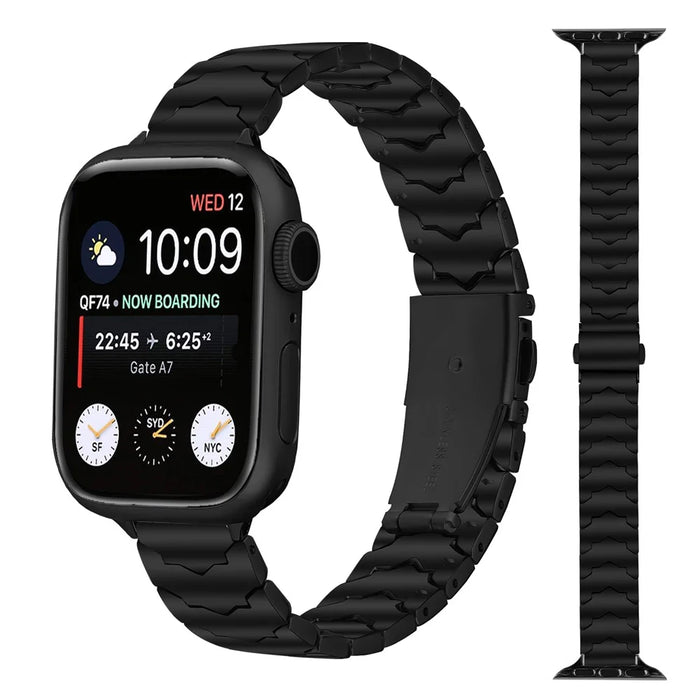 Bat Design Black Watch Strap for Apple Watch Series 11 10 42mm  /  9 8 7 41mm  /  SE3 SE2 SE 6 5 4 40mm  /  3 2 1 38mm Stainless Steel Adjustable Band with Folding Clasp - 2