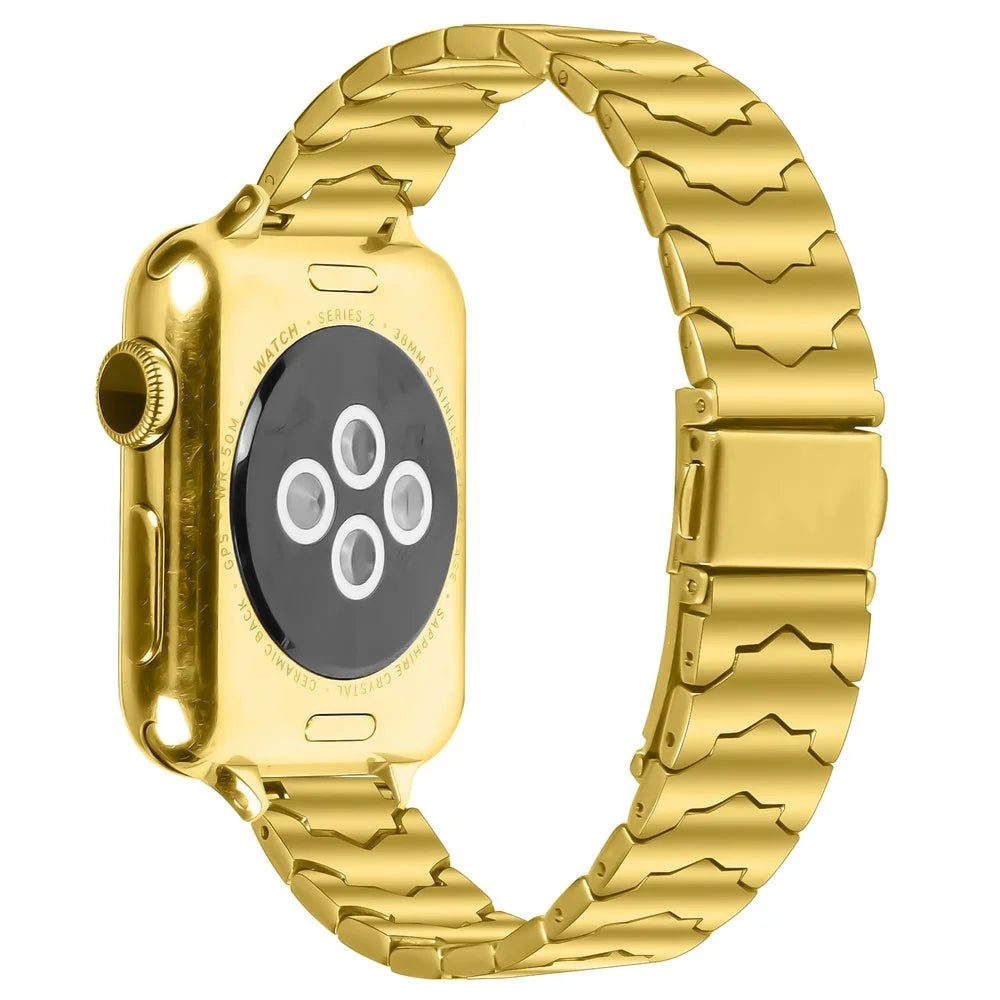 Bat Design Electroplate Color Watch Strap for Apple Watch Series 11 10 42mm  /  9 8 7 41mm  /  SE3 SE2 SE 6 5 4 40mm  /  3 2 1 38mm Stainless Steel Adjustable Band with Folding Clasp - Gold - 1