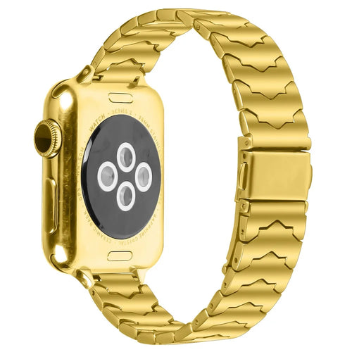 Bat Design Electroplate Color Watch Strap for Apple Watch Series 11 10 42mm  /  9 8 7 41mm  /  SE3 SE2 SE 6 5 4 40mm  /  3 2 1 38mm Stainless Steel Adjustable Band with Folding Clasp - Gold - 1