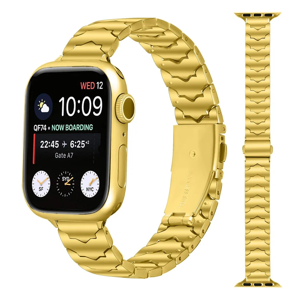 Bat Design Electroplate Color Watch Strap for Apple Watch Series 11 10 42mm  /  9 8 7 41mm  /  SE3 SE2 SE 6 5 4 40mm  /  3 2 1 38mm Stainless Steel Adjustable Band with Folding Clasp - Gold - 2