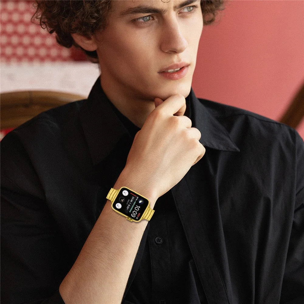 Bat Design Electroplate Color Watch Strap for Apple Watch Series 11 10 42mm  /  9 8 7 41mm  /  SE3 SE2 SE 6 5 4 40mm  /  3 2 1 38mm Stainless Steel Adjustable Band with Folding Clasp - Gold - 3