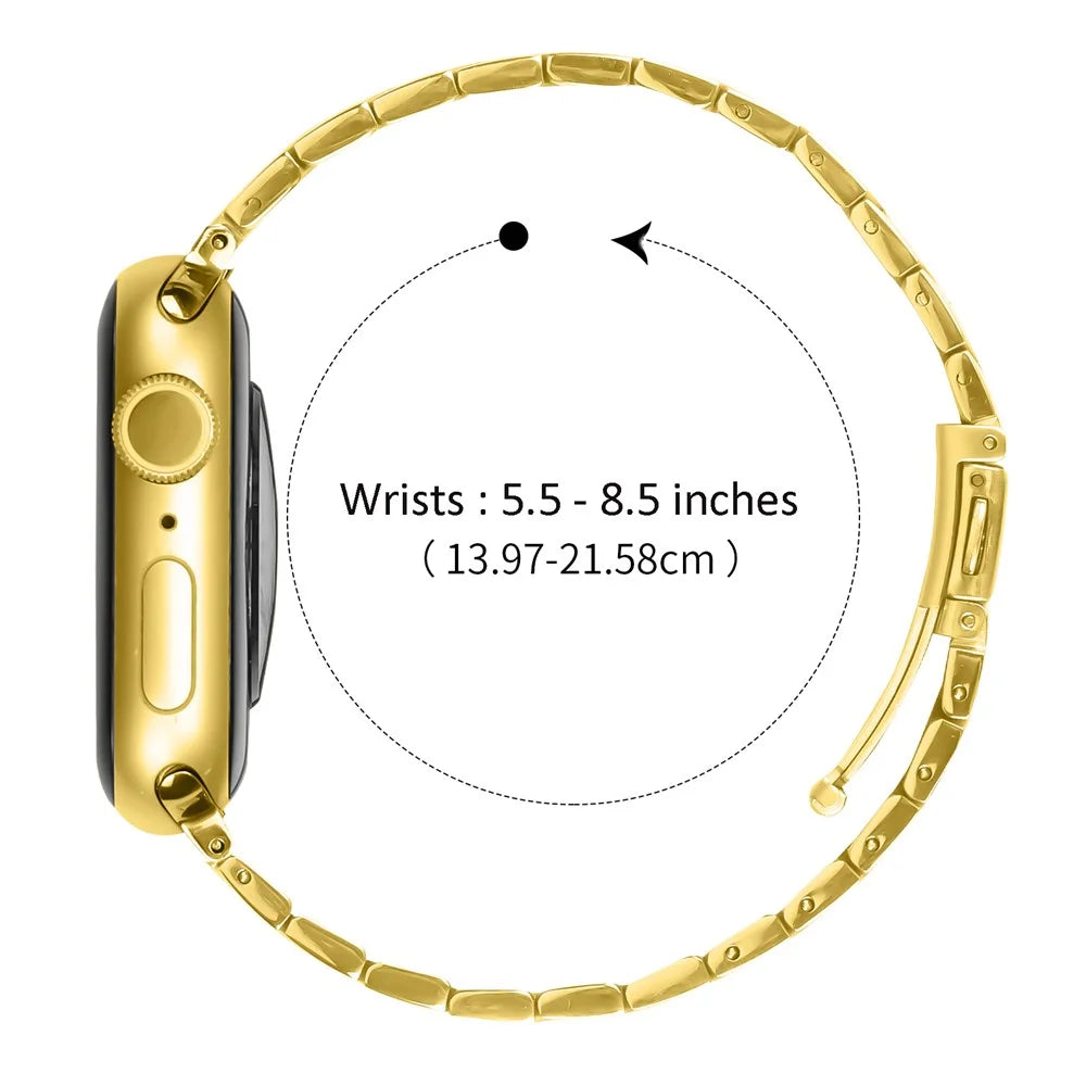 Bat Design Electroplate Color Watch Strap for Apple Watch Ultra 3 2 1 49mm  /  Series 11 10 46mm  /  9 8 7 45mm  /  SE3 SE2 SE 6 5 4 44mm  /  3 2 1 42mm Stainless Steel Adjustable Band with Folding Clasp - Gold - 5