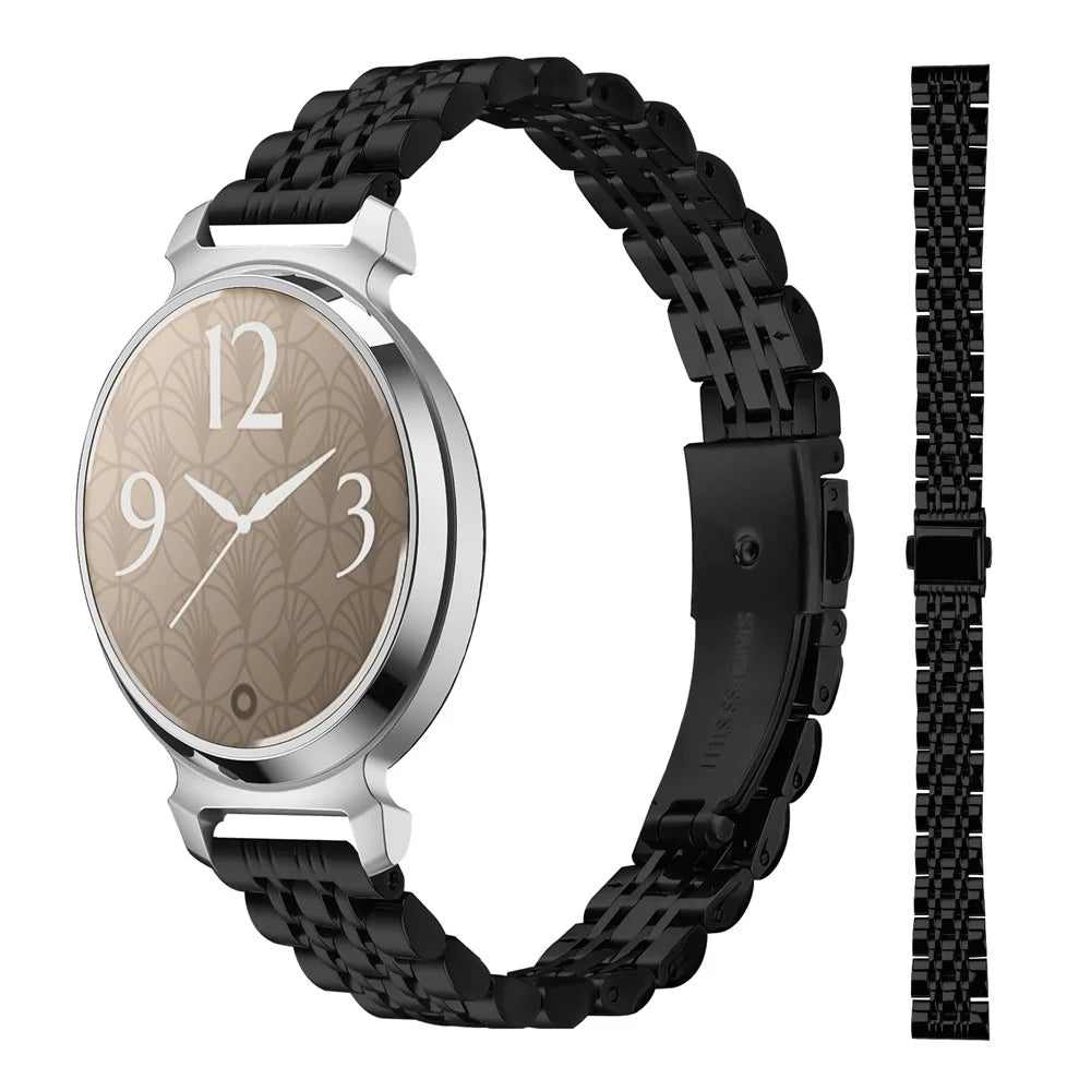 Black Watch Band For Garmin Lily 2 Slim 7-Bead Stainless Steel Strap - 2