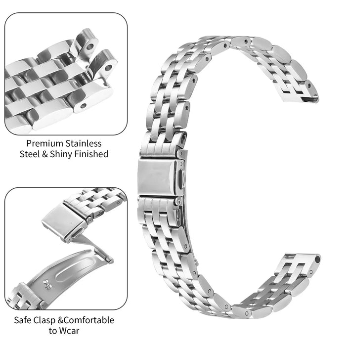 Slim 5-Bead Watch Band for Garmin Lily 2 Stainless Steel Silver Strap - 3