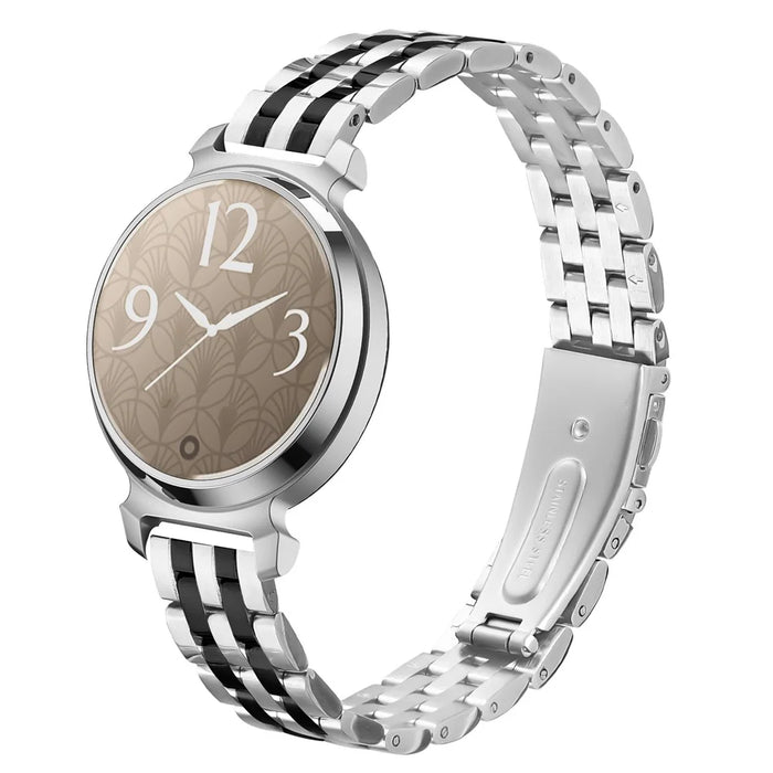 Slim 5-Bead Watch Band For Garmin Lily 2 Stainless Steel Strap - Silver / Black - 2