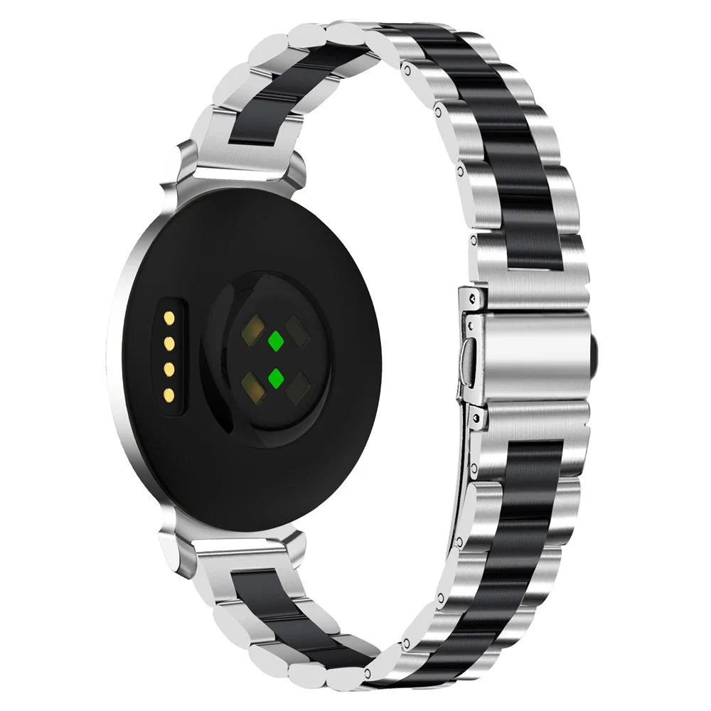 For Garmin Lily 2 Electroplate Color Stainless Steel Watch Band Three-Bead Replacement Strap - Black Splicing - 1