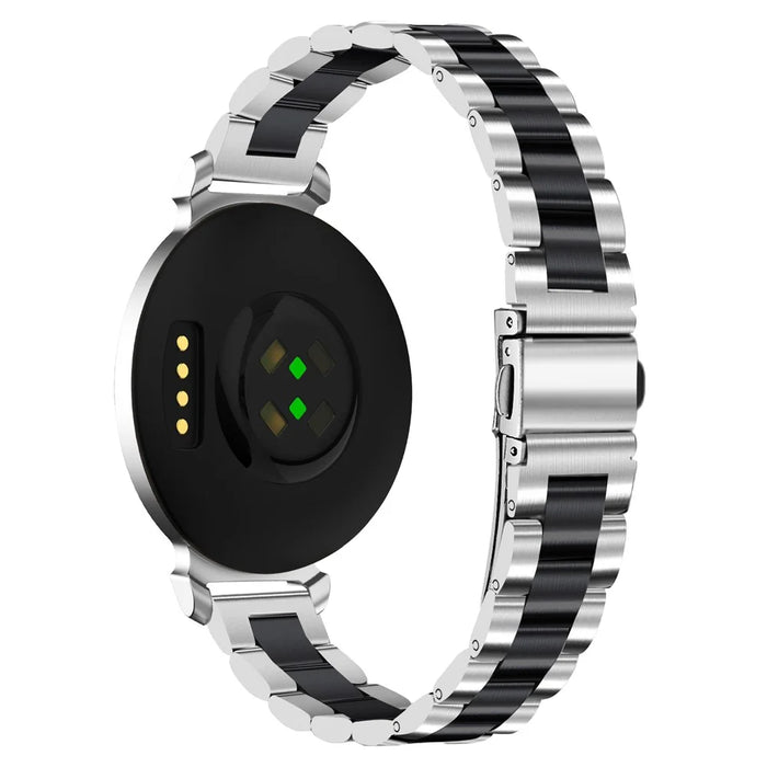 For Garmin Lily 2 Electroplate Color Stainless Steel Watch Band Three-Bead Replacement Strap - Black Splicing - 1