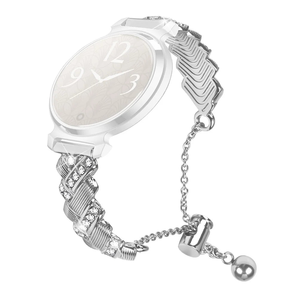 For Garmin Lily 2 Silver Rhinestone Heart Design Zinc Alloy Watch Strap Sliding Bracelet - 1
