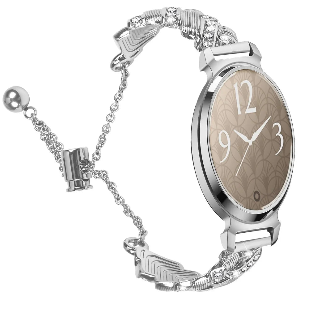 For Garmin Lily 2 Silver Rhinestone Heart Design Zinc Alloy Watch Strap Sliding Bracelet - 2