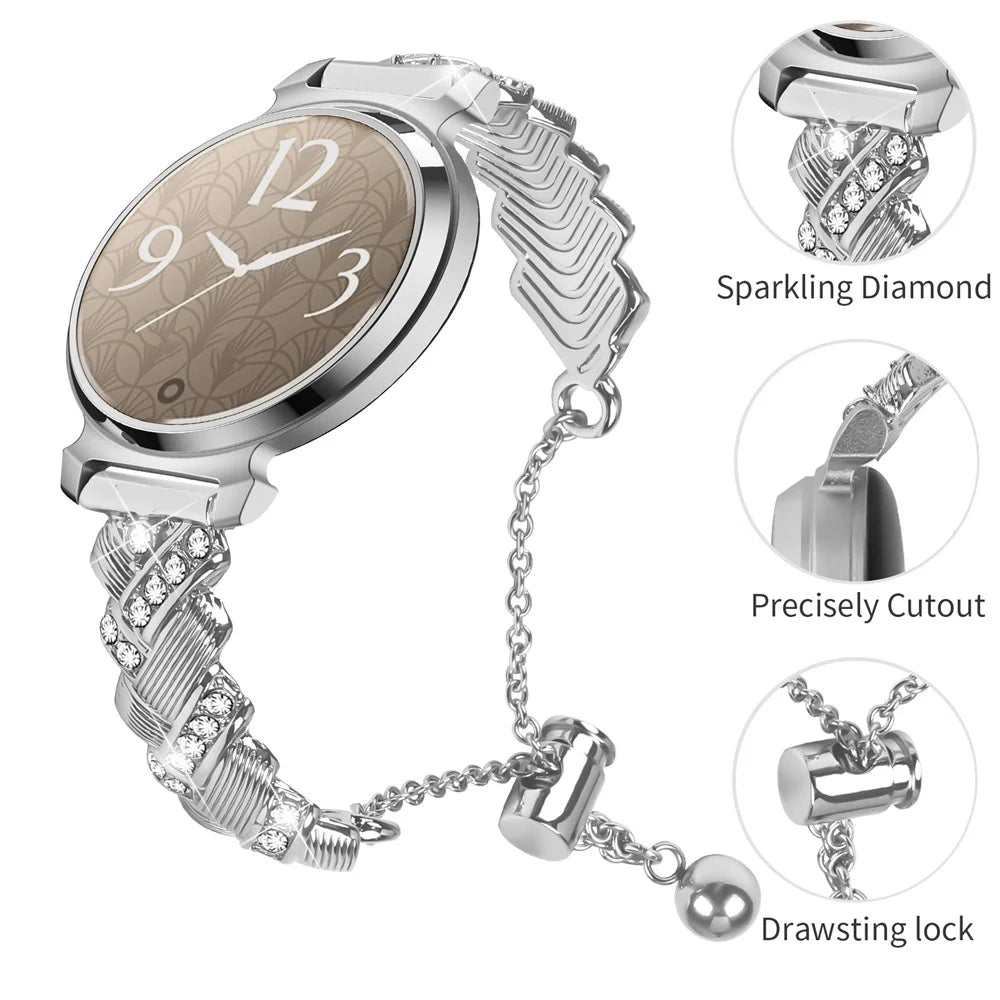 For Garmin Lily 2 Silver Rhinestone Heart Design Zinc Alloy Watch Strap Sliding Bracelet - 3