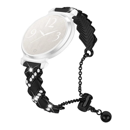 For Garmin Lily 2 Electroplate Color Rhinestone Heart Design Zinc Alloy Watch Strap Sliding Bracelet - Black - 1