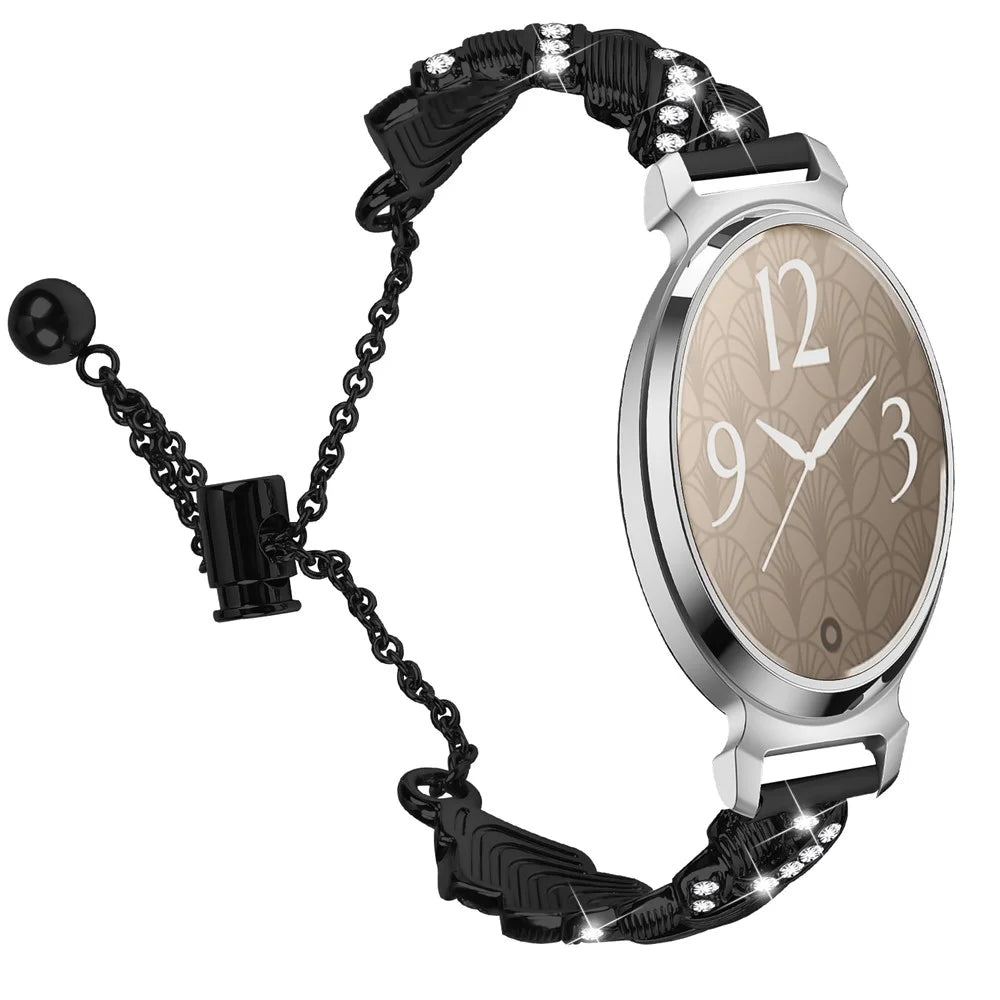 For Garmin Lily 2 Electroplate Color Rhinestone Heart Design Zinc Alloy Watch Strap Sliding Bracelet - Black - 2