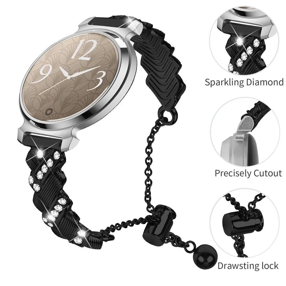 For Garmin Lily 2 Electroplate Color Rhinestone Heart Design Zinc Alloy Watch Strap Sliding Bracelet - Black - 3