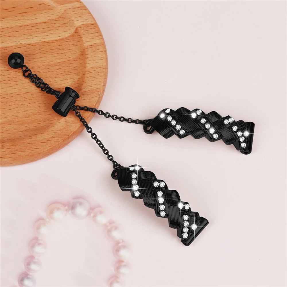 For Garmin Lily 2 Electroplate Color Rhinestone Heart Design Zinc Alloy Watch Strap Sliding Bracelet - Black - 4
