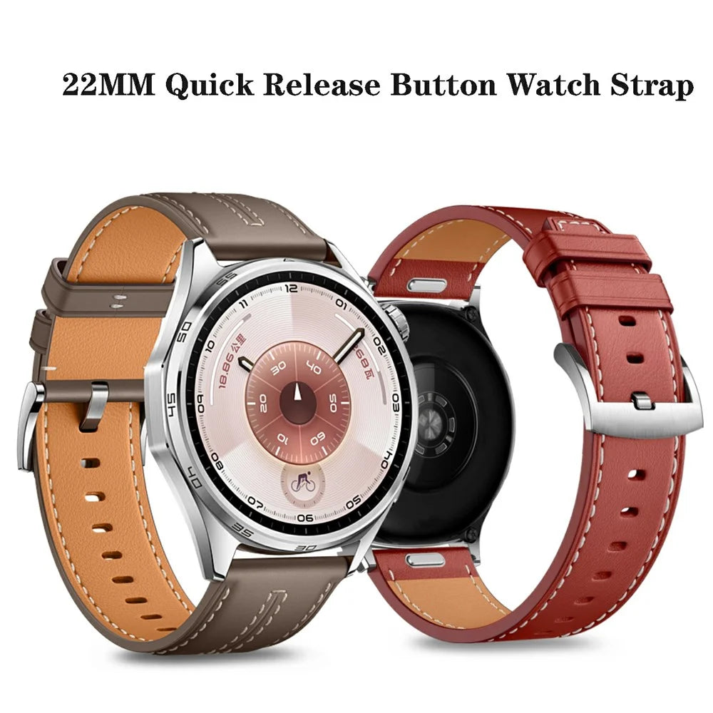 22mm Quick Release Strap for Huawei Watch GT 6 / 6 Pro / 5 46mm / Xiaomi Watch S4 / Garmin Vivoactive 4 Thread Stitching Genuine Leather Watch Band - White - 3