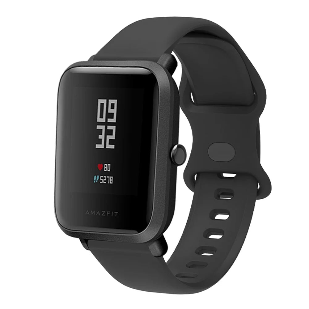 Silicone Watchband Adjustable Wrist Strap 20mm for Samsung Huawei Amazfit Smart Watch - Black - 4