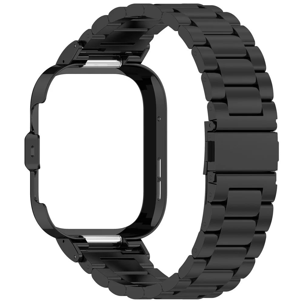 For Huawei Watch Fit 4 Pro Integrated Strap with Metal Frame 3-Link Stainless Steel Watch Band - Black - 3