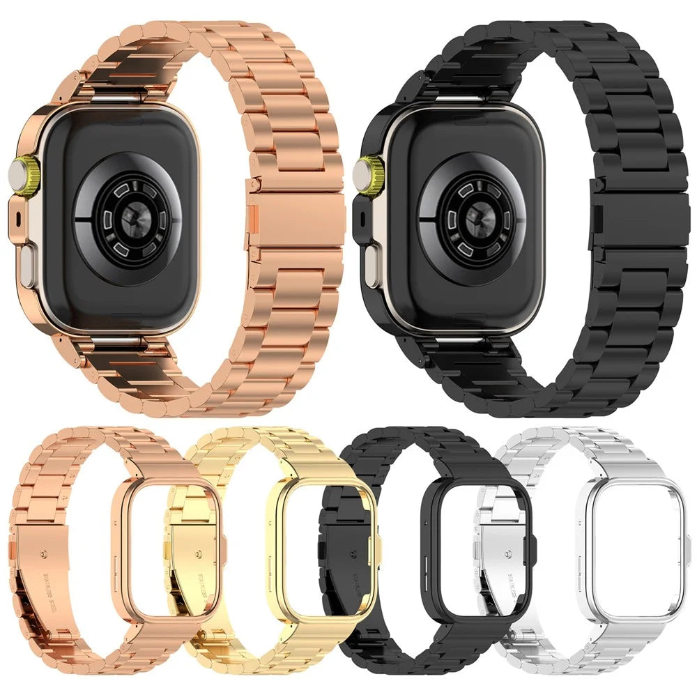 For Huawei Watch Fit 4 Pro Integrated Strap with Metal Frame 3-Link Stainless Steel Watch Band - Black - 6