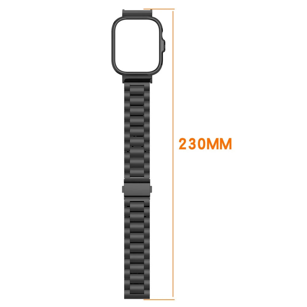 For Huawei Watch Fit 4 Pro Integrated Strap with Metal Frame 3-Link Stainless Steel Watch Band - Black - 7