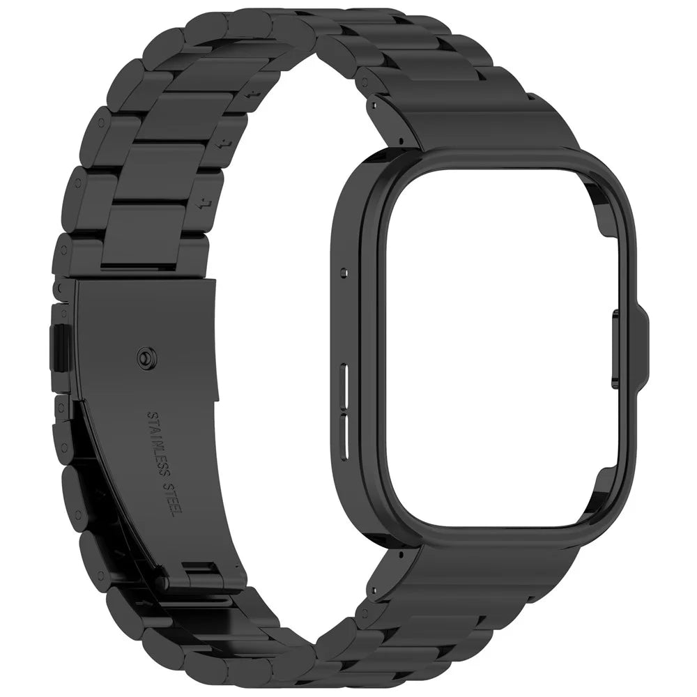 For Huawei Watch Fit 4 Integrated Strap with Metal Frame 3-Link Stainless Steel Watch Band - Black - 4