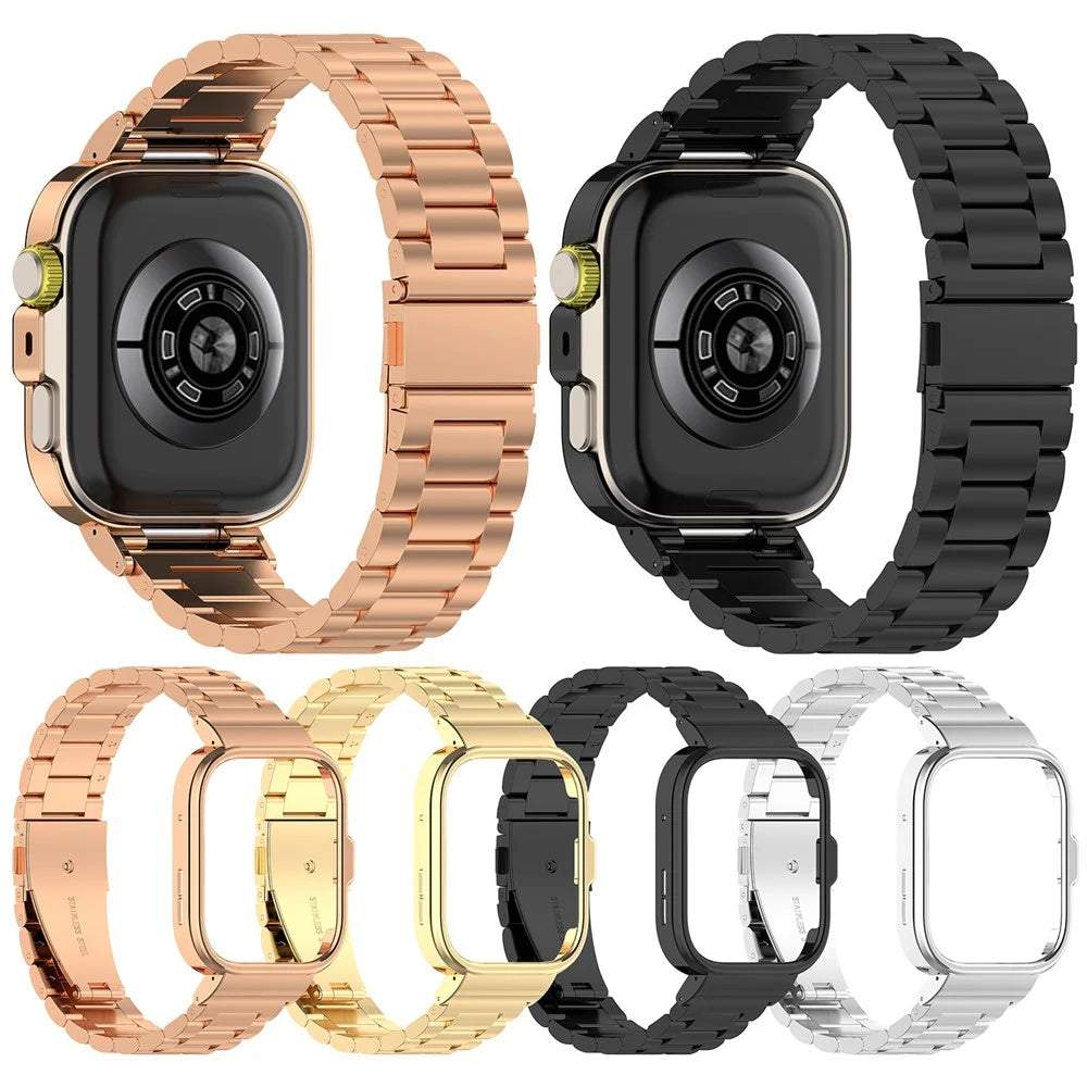 For Huawei Watch Fit 4 Integrated Strap with Metal Frame 3-Link Stainless Steel Watch Band - Black - 5