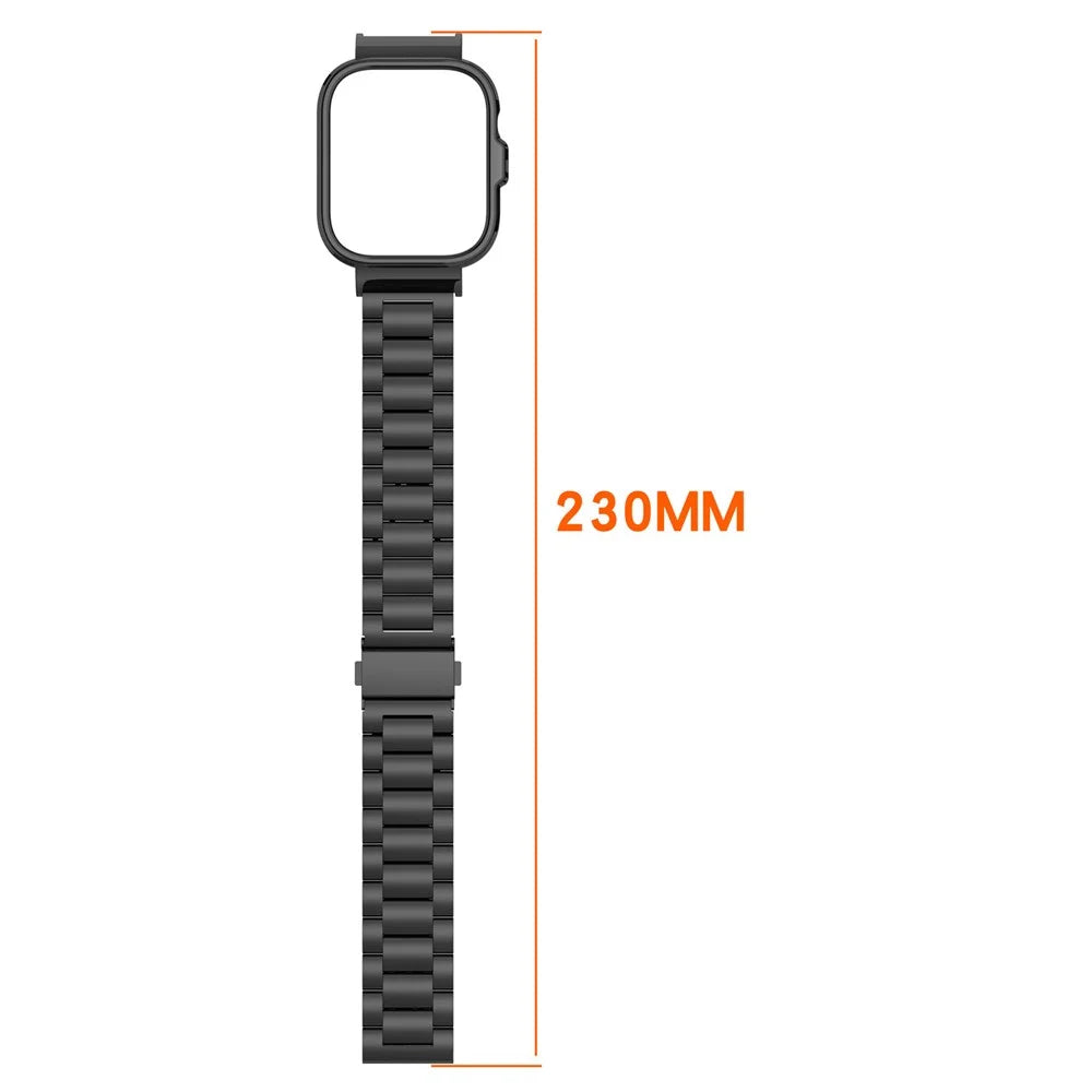 For Huawei Watch Fit 4 Integrated Strap with Metal Frame 3-Link Stainless Steel Watch Band - Black - 6