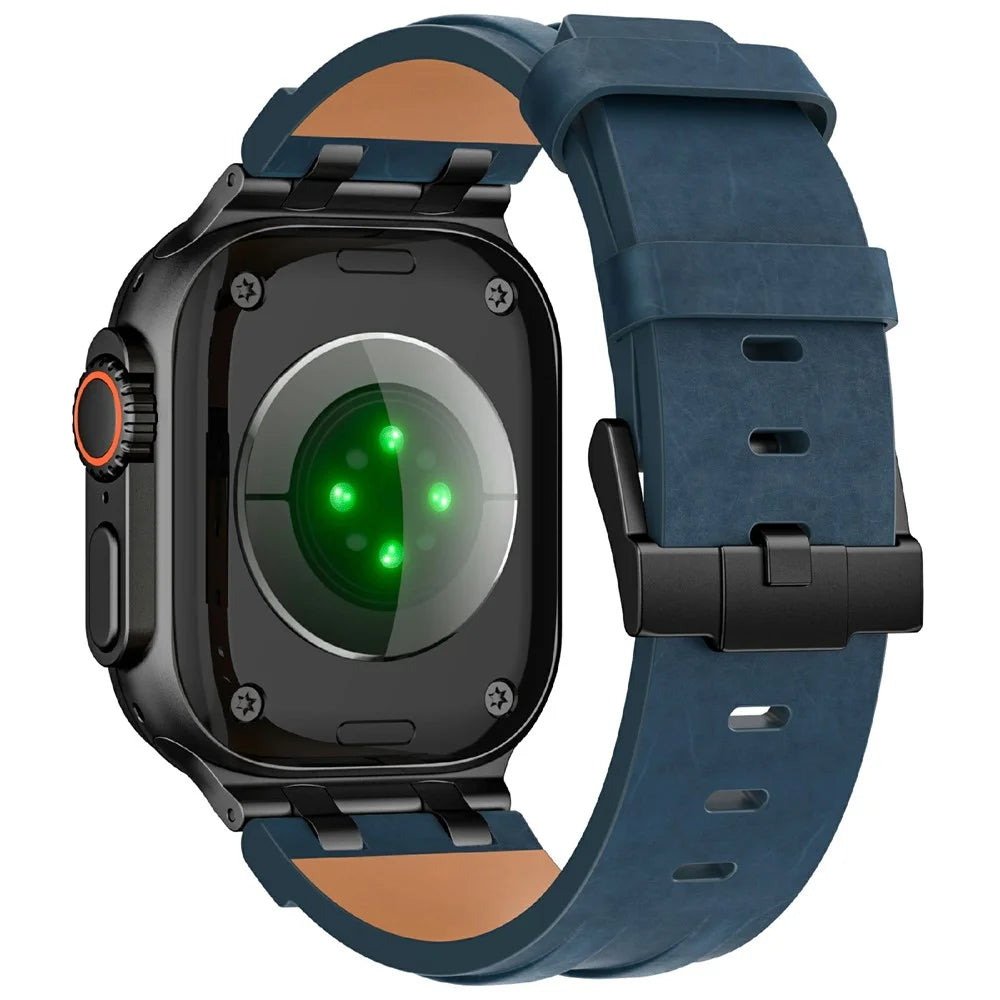 Crazy Horse Texture Leather Band for Apple Watch Ultra 3 2 1 49mm  /  Series 11 10 46mm  /  9 8 7 45mm  /  SE3 SE2 SE 6 5 4 44mm  /  3 2 1 42mm Wath Strap - Dark Blue - 1