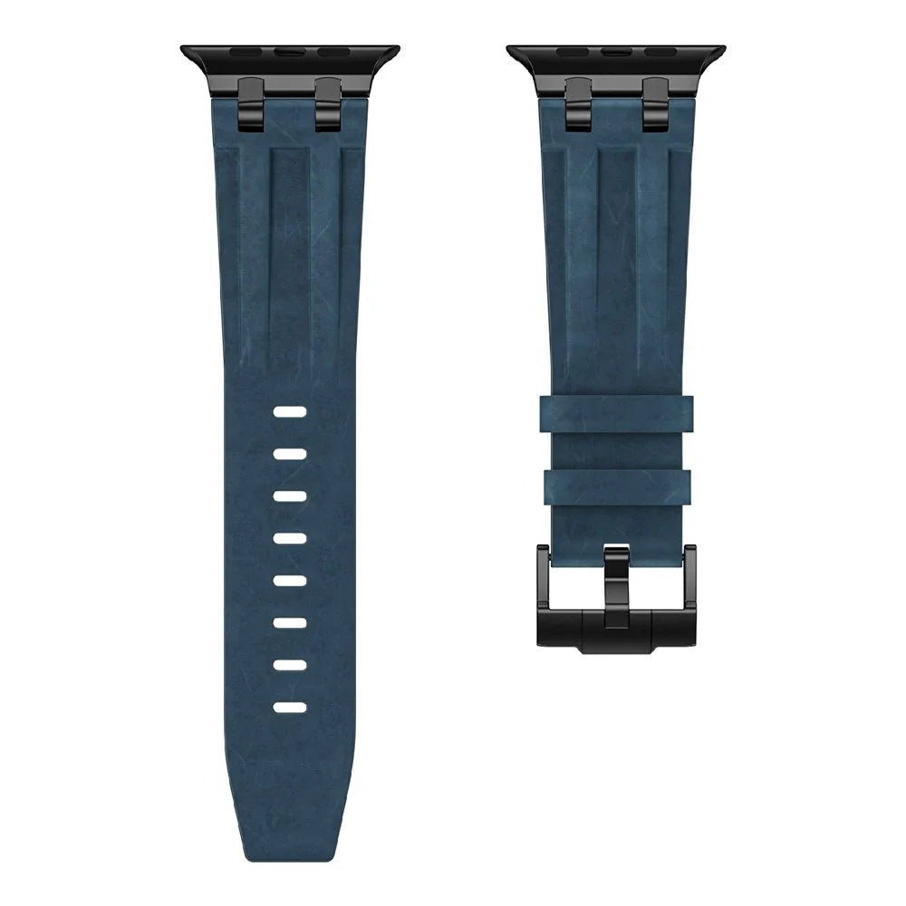 Crazy Horse Texture Leather Band for Apple Watch Ultra 3 2 1 49mm  /  Series 11 10 46mm  /  9 8 7 45mm  /  SE3 SE2 SE 6 5 4 44mm  /  3 2 1 42mm Wath Strap - Dark Blue - 3