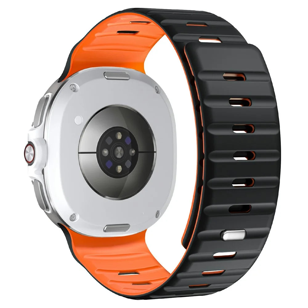 Magnetic Button Band for Samsung Galaxy Watch8 44mm / 40mm / 8 Classic 46mm Silicone Watch Strap - Black / Orange - 1