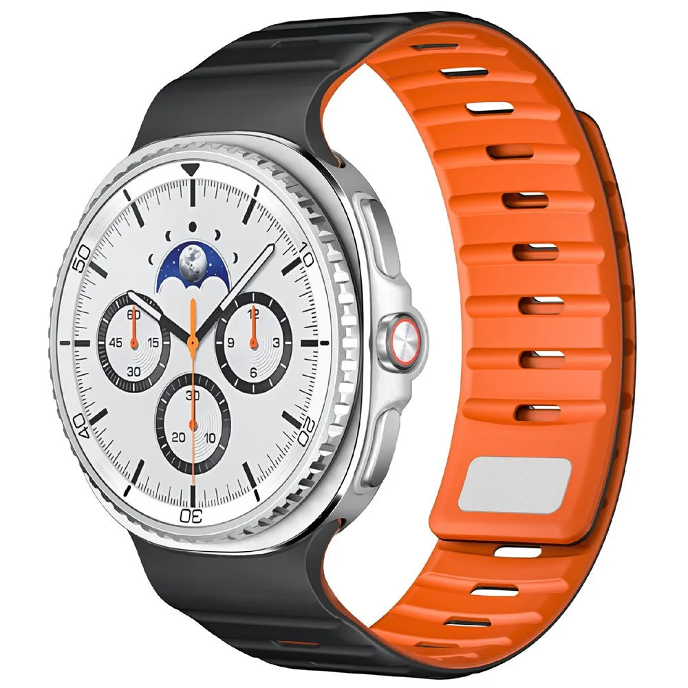 Magnetic Button Band for Samsung Galaxy Watch8 44mm / 40mm / 8 Classic 46mm Silicone Watch Strap - Black / Orange - 2