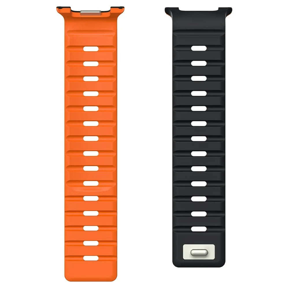 Magnetic Button Band for Samsung Galaxy Watch8 44mm / 40mm / 8 Classic 46mm Silicone Watch Strap - Black / Orange - 3