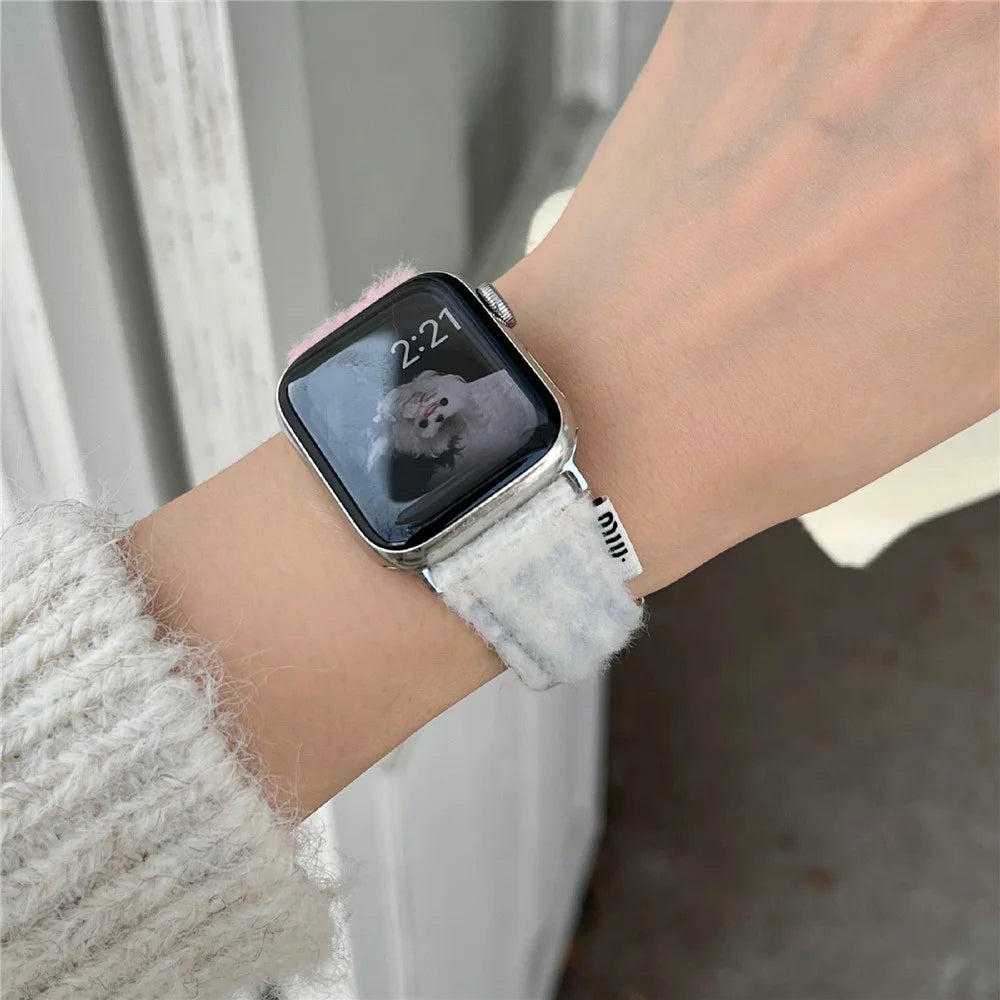 Fabric + Leather Watch Band for Apple Watch Ultra 3 2 1 49mm  /  Series 11 10 46mm  /  9 8 7 45mm  /  SE3 SE2 SE 6 5 4 44mm  /  3 2 1 42mm Gradient Color Design Wrist Strap - Pink - 5