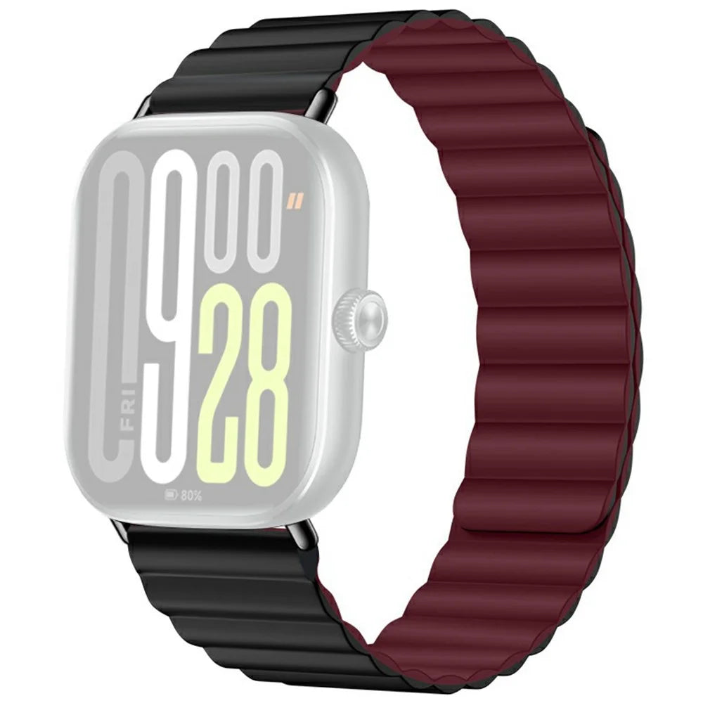 For Xiaomi Smart Band 10 Pro / 9 Pro / 8 Pro / Redmi Watch 6 / 5 / 4 2-Sections Magnetic Silicone Strap Smart Watch Band - Black / Wine Red - 1