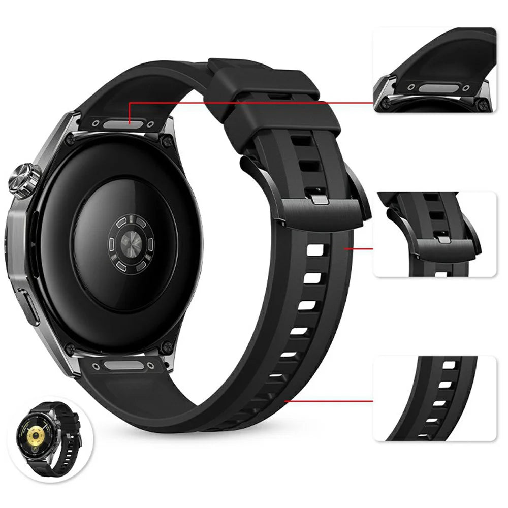 22mm Watch Band For Huawei Watch GT 6  /  5 Pro  /  5 46mm Silicone Strap Quick Release Button - Black - 3