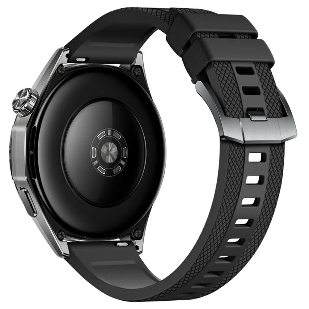 22mm Textured Fluorubber Strap for Huawei Watch GT 6  /  5 Pro  /  5 46mm Replacement Watch Band - Black - 1