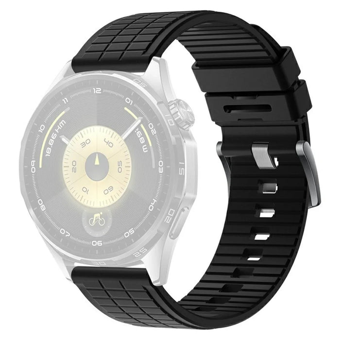 22mm Block Textured Fluorubber Strap for Huawei Watch GT 6  /  5 Pro  /  5 46mm Replacement Watch Band - Black - 1