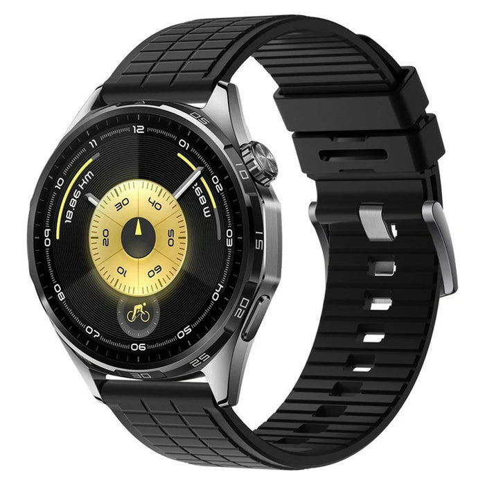 22mm Block Textured Fluorubber Strap for Huawei Watch GT 6  /  5 Pro  /  5 46mm Replacement Watch Band - Black - 2