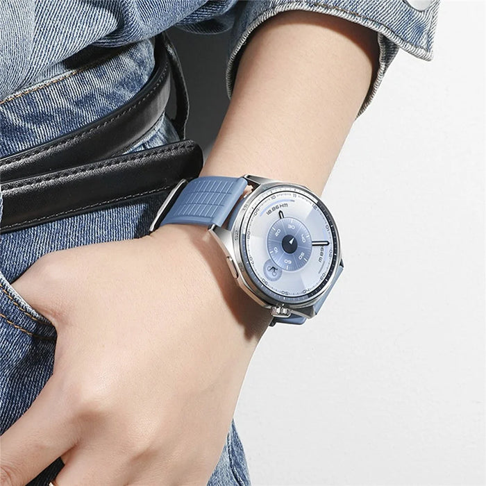 22mm Block Textured Fluorubber Strap for Huawei Watch GT 6  /  5 Pro  /  5 46mm Replacement Watch Band - Black - 6