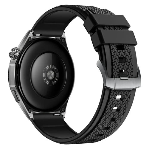 22mm Cross Textured Fluorubber Strap for Huawei Watch GT 6  /  5 Pro  /  5 46mm Replacement Watch Band - Black - 1