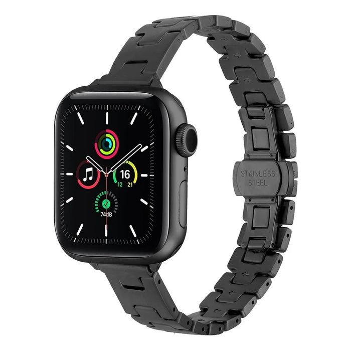 H-Style Slim Watch Strap for Apple Watch Ultra 3 2 1 49mm  /  Series 11 10 46mm  /  9 8 7 45mm  /  SE3 SE2 SE 6 5 4 44mm  /  3 2 1 42mm Butterfly Clasp Stainless Steel Band - Black - 2