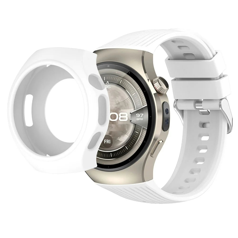 Silicone Strap with Watch Case for Huawei Watch 5 42mm Vertical Striped Design Watch Band Quick Release - White - 1