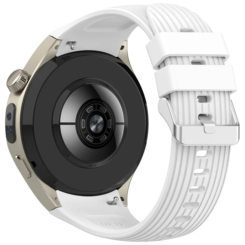 Silicone Strap with Watch Case for Huawei Watch 5 42mm Vertical Striped Design Watch Band Quick Release - White - 3
