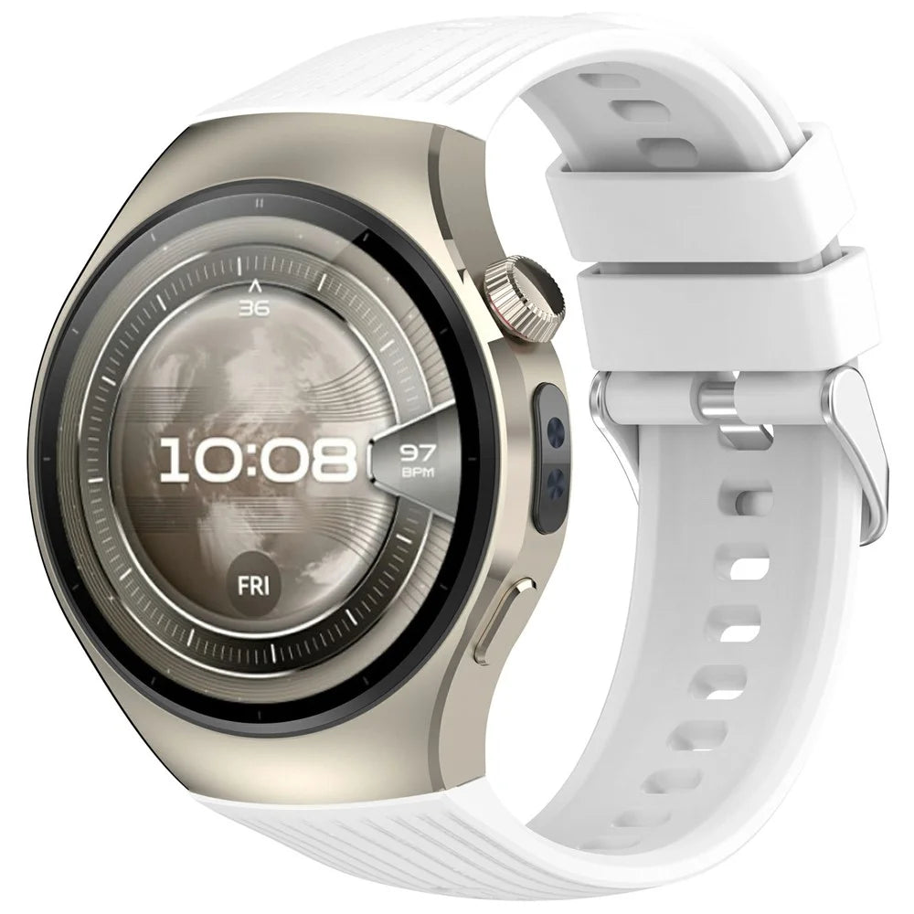 Silicone Strap with Watch Case for Huawei Watch 5 46mm Vertical Striped Design Watch Band Quick Release - White - 2