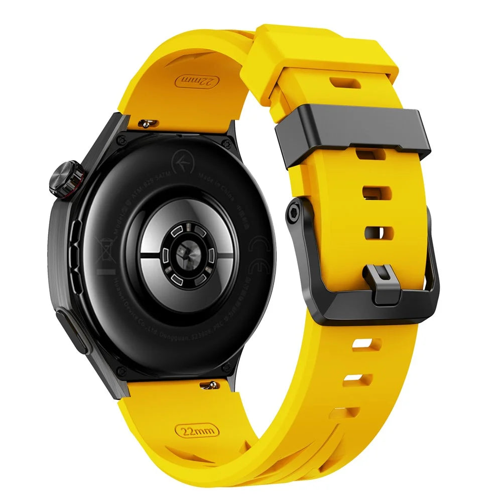 22mm Groove Design Silicone Strap for Samsung Galaxy Watch3 45mm / Watch 46mm / Huawei Watch GT 6 46mm Multi Hole Adjustable Watch Band - Yellow - 1