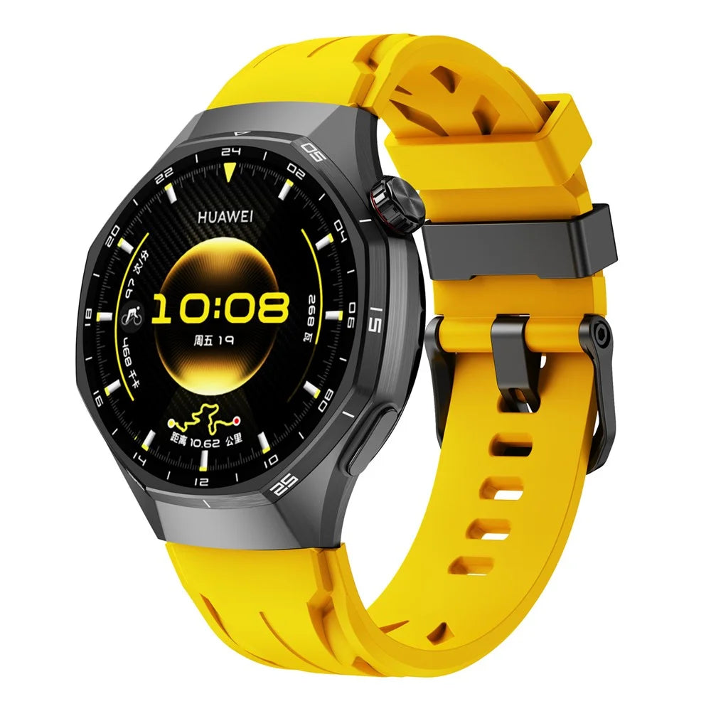 22mm Groove Design Silicone Strap for Samsung Galaxy Watch3 45mm / Watch 46mm / Huawei Watch GT 6 46mm Multi Hole Adjustable Watch Band - Yellow - 4