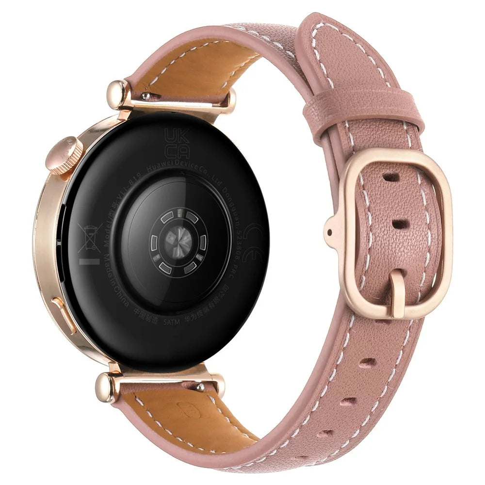 18mm Flat Texture Genuine Leather Strap for Huawei Watch GT 6  /  5  /  4 41mm Watch Band with Square Buckle - Deep Pink - 1