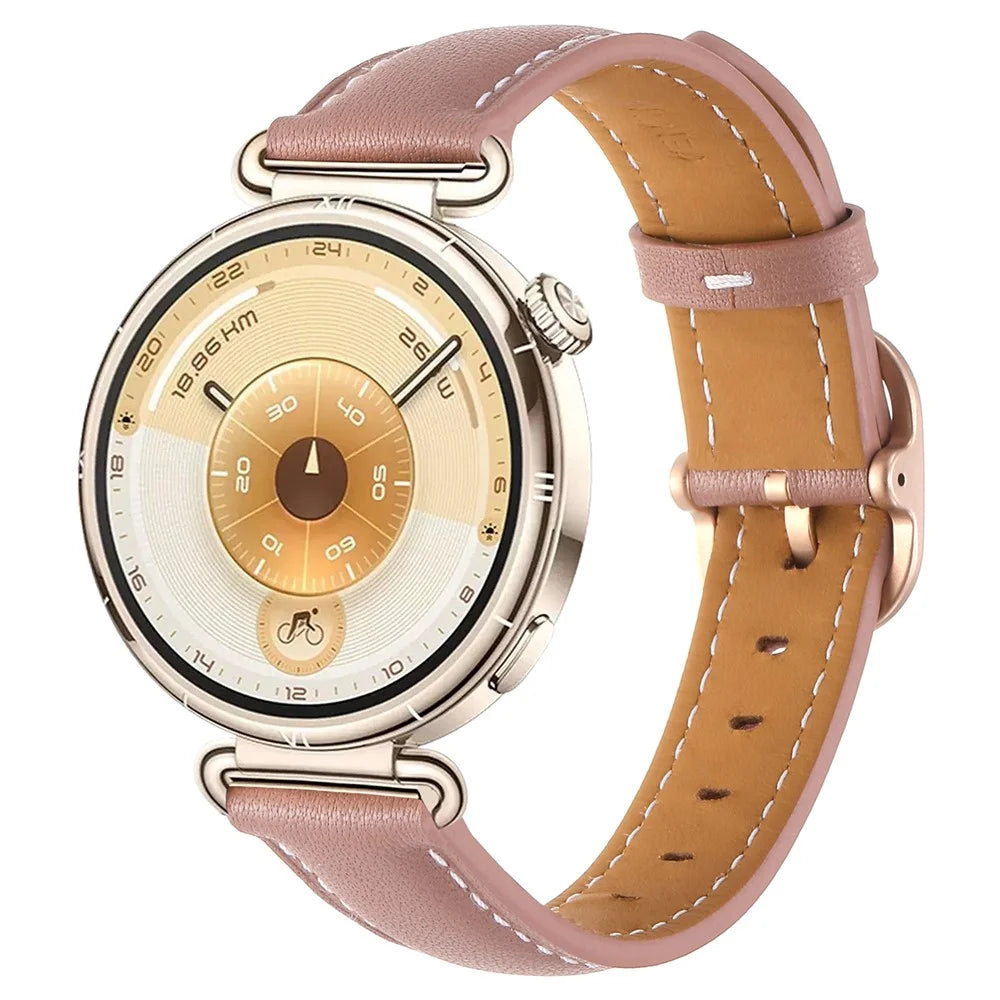 18mm Flat Texture Genuine Leather Strap for Huawei Watch GT 6  /  5  /  4 41mm Watch Band with Square Buckle - Deep Pink - 3