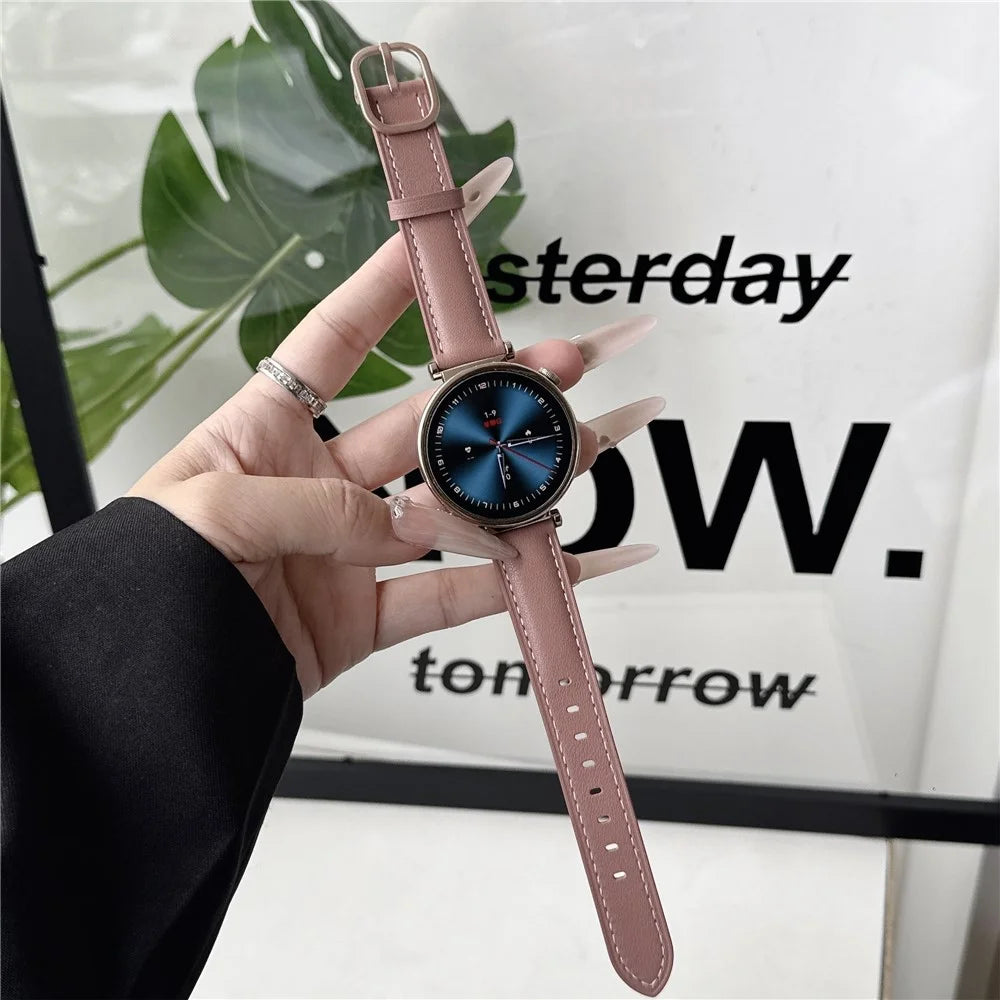 18mm Flat Texture Genuine Leather Strap for Huawei Watch GT 6  /  5  /  4 41mm Watch Band with Square Buckle - Deep Pink - 4