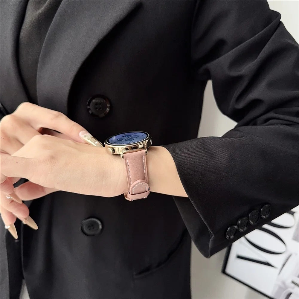 18mm Flat Texture Genuine Leather Strap for Huawei Watch GT 6  /  5  /  4 41mm Watch Band with Square Buckle - Deep Pink - 5