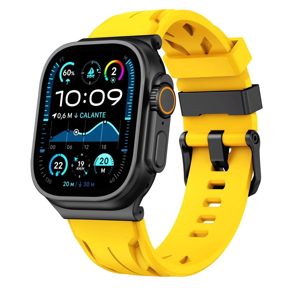 Groove Design Silicone Strap for Apple Watch Series 11 10 42mm  /  9 8 7 41mm  /  SE3 SE2 SE 6 5 4 40mm  /  3 2 1 38mm Multi Hole Adjustable Watch Band - Yellow - 4